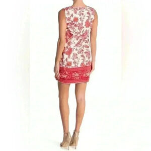 137. London Times Floral Print Shift Dress Sleeveless Red White Size 10p